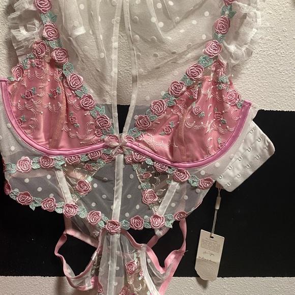 For Love and Lemons Pointelle Roses Teddy Medium NWT NEW Corset Bustier Thong - Picture 7 of 7
